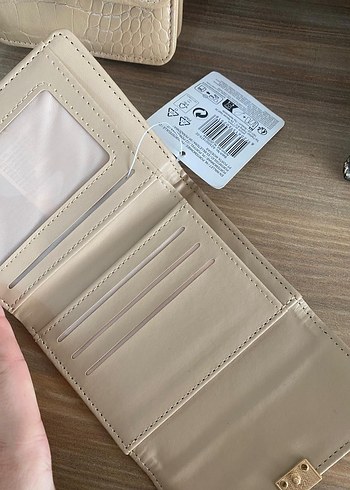 Bej desenli çanta  cüzdan  seti . - Görsel 4