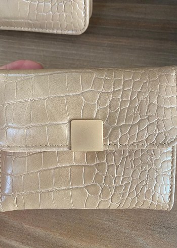 Bej desenli çanta  cüzdan  seti . - Görsel 3