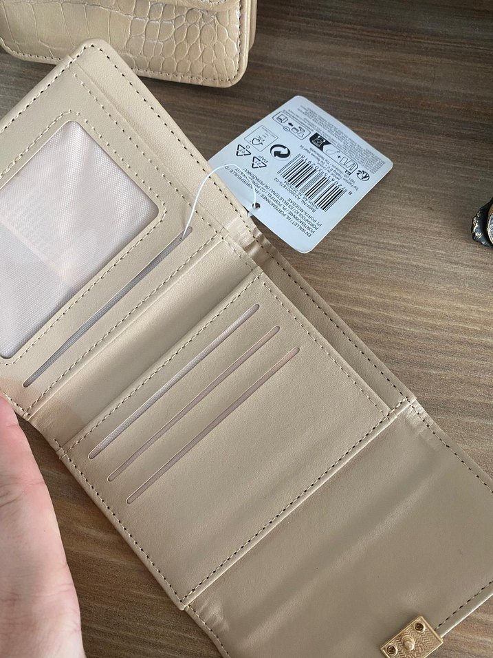 Bej desenli çanta  cüzdan  seti . - Görsel 4