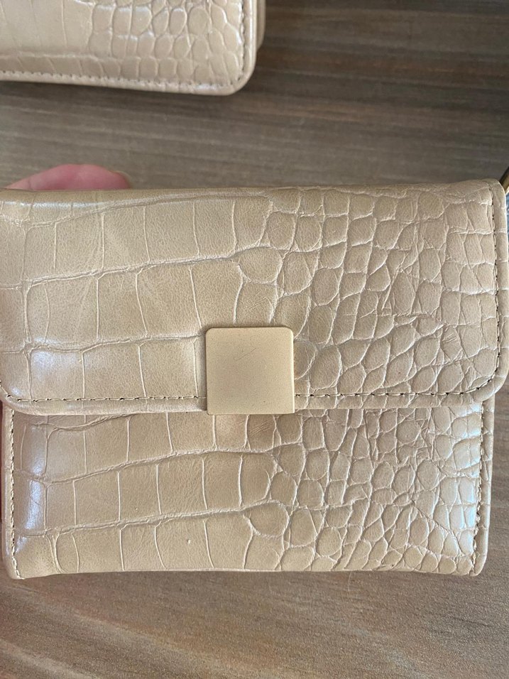 Bej desenli çanta  cüzdan  seti . - Görsel 3