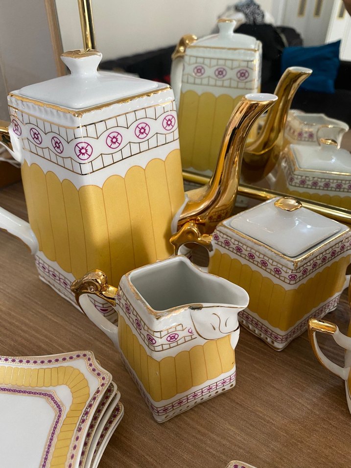 Sarı ve Altın Detaylı Porselen Çay Seti - Görsel 3