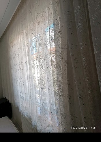 İşlemeli Beyaz Tül Perde - Görsel 4