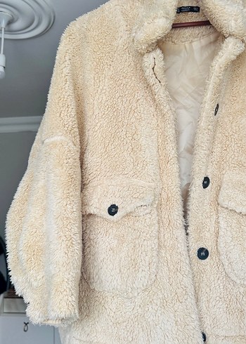 Bej Kadın Midi Peluş Kaban - Görsel 2