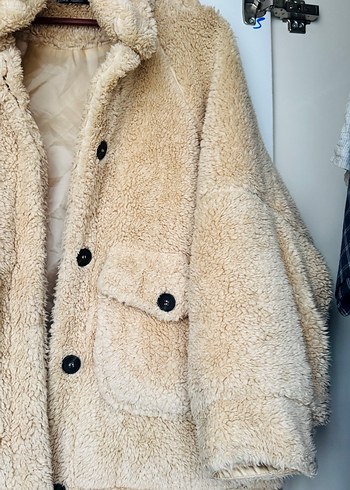 Bej Kadın Midi Peluş Kaban - Görsel 3