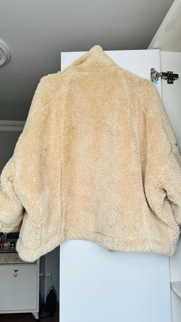 Bej Kadın Midi Peluş Kaban - Görsel 4