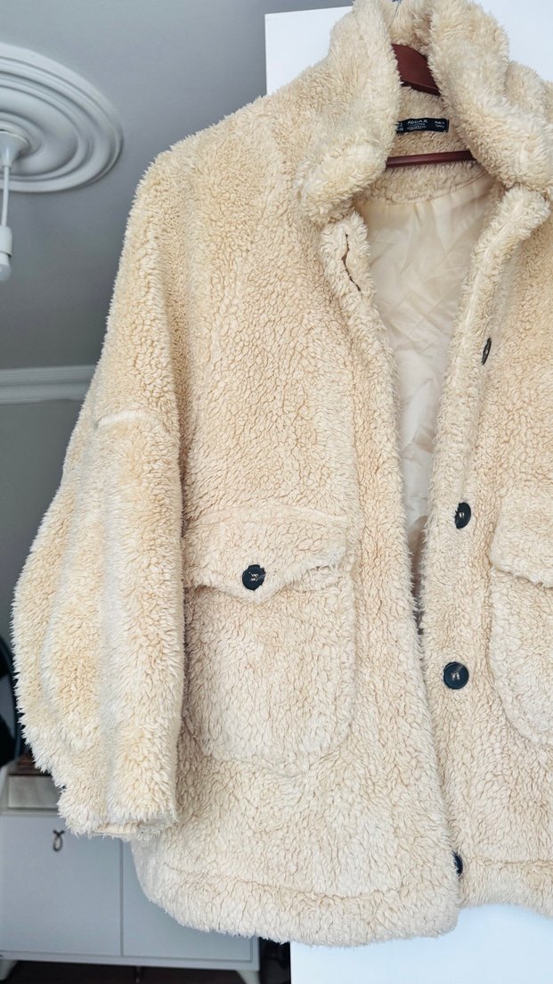 Bej Kadın Midi Peluş Kaban - Görsel 2