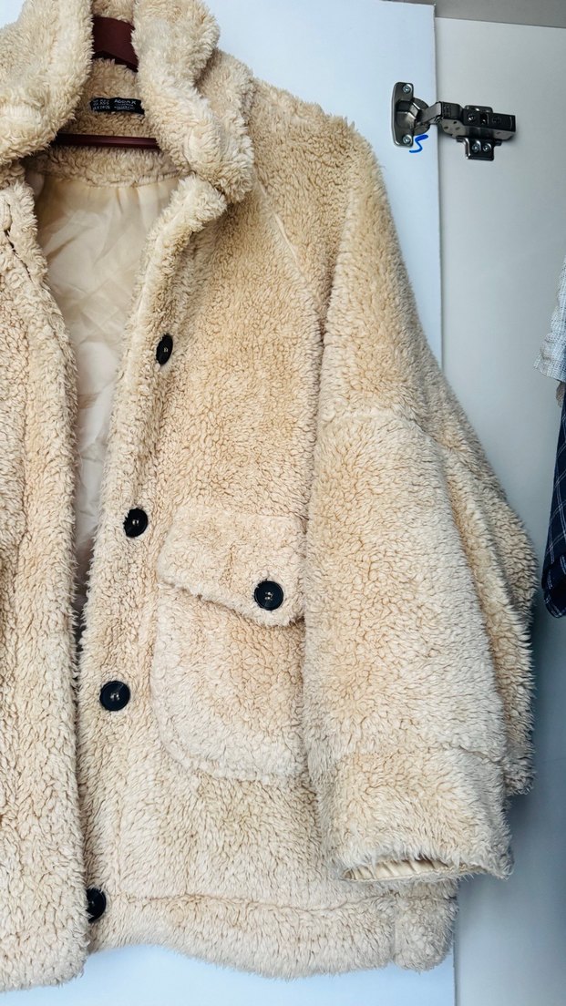 Bej Kadın Midi Peluş Kaban - Görsel 3