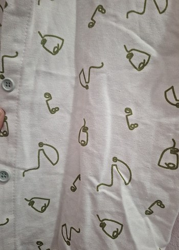 Düğmeli Kısa Kollu Baskılı Keten Gömlek - Görsel 4