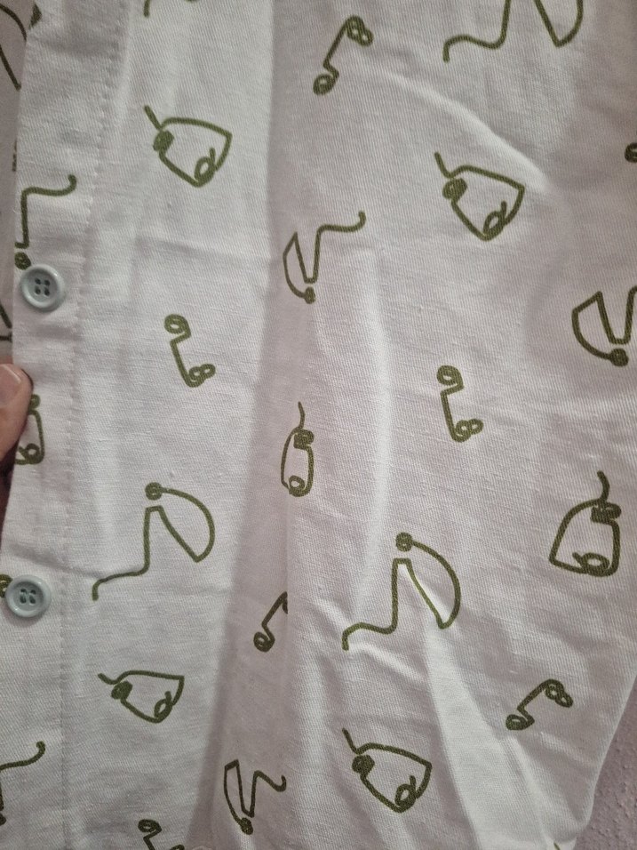 Düğmeli Kısa Kollu Baskılı Keten Gömlek - Görsel 4