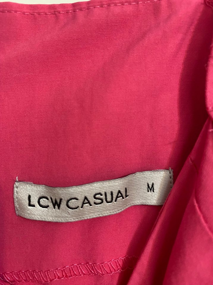 Pembe Midi Elbise, Fırfırlı, V Yaka - Görsel 3