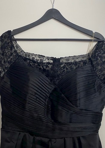 Siyah Uzun Düşük Kol Abiye Elbise - Görsel 6