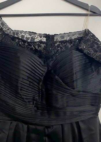 Siyah Uzun Düşük Kol Abiye Elbise - Görsel 5