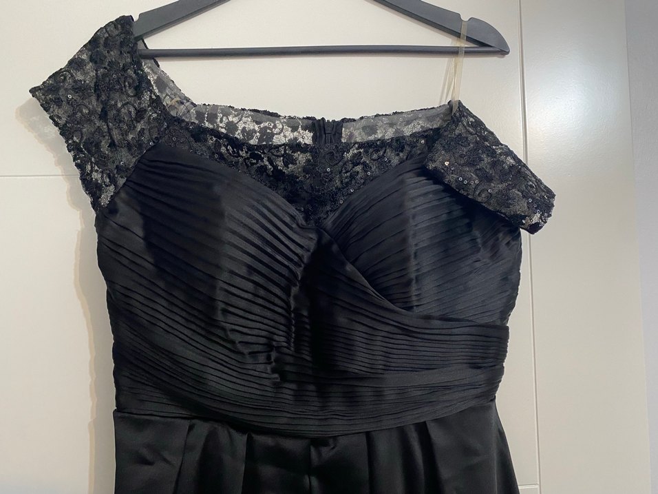 Siyah Uzun Düşük Kol Abiye Elbise - Görsel 5