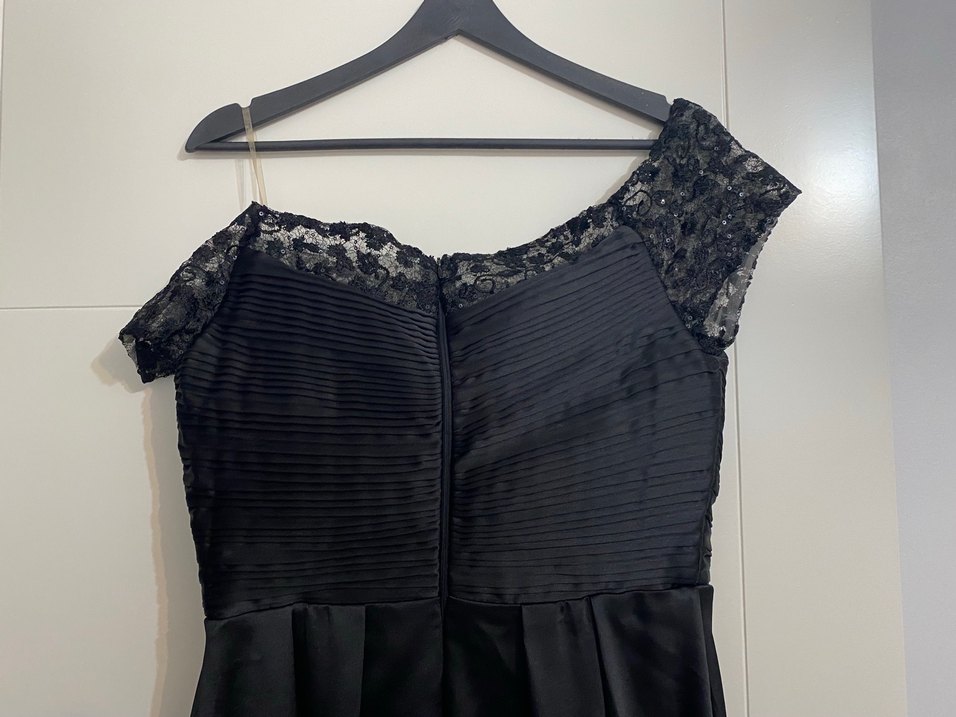 Siyah Uzun Düşük Kol Abiye Elbise - Görsel 4