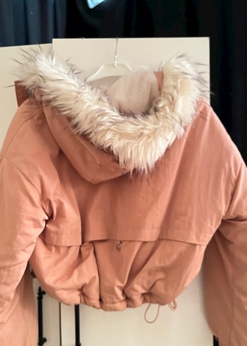 Peluş Kapüşonlu Bej Kadın Kışlık Ceket - Görsel 4