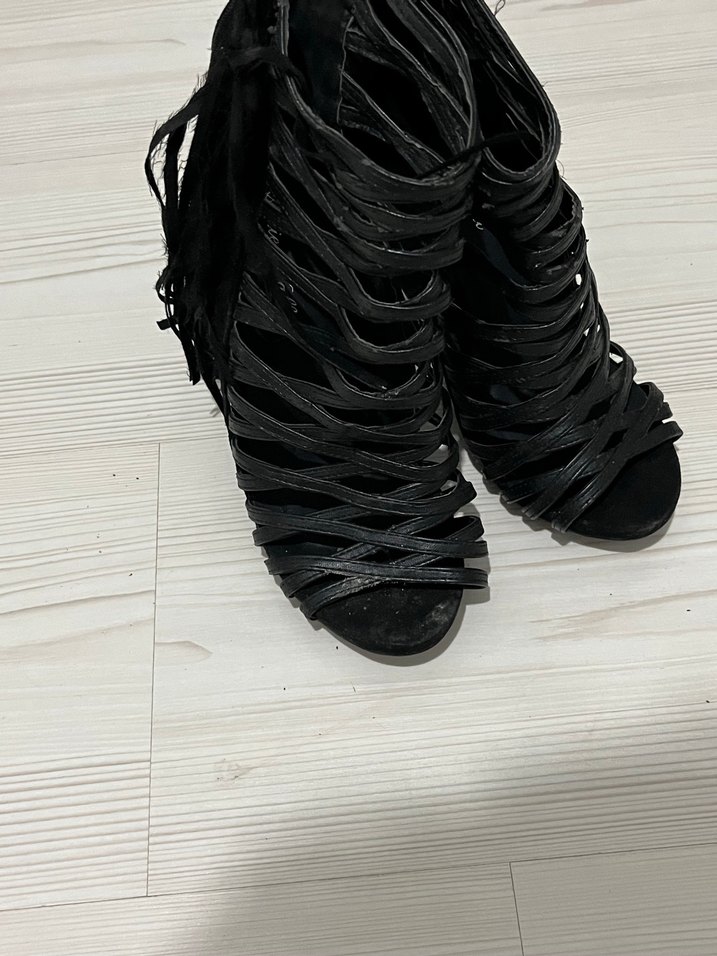 Siyah Yılan Desenli Bağcıklı Stiletto Topuklu Ayakkabı - Görsel 2