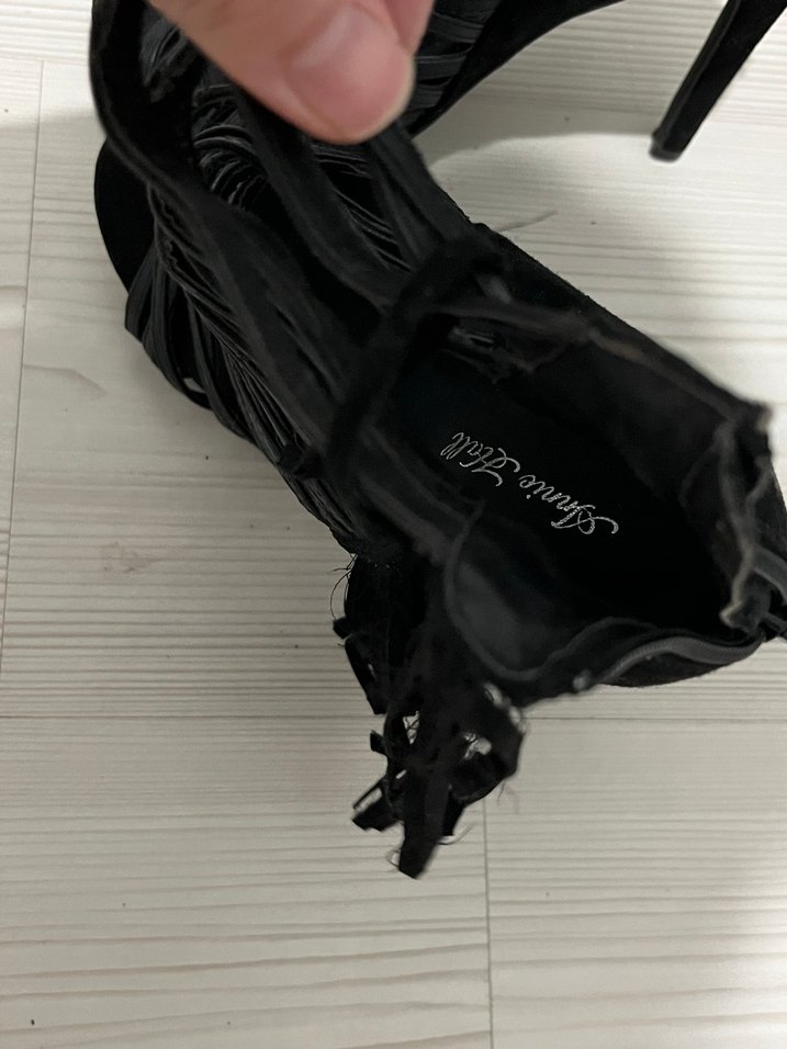 Siyah Yılan Desenli Bağcıklı Stiletto Topuklu Ayakkabı - Görsel 3