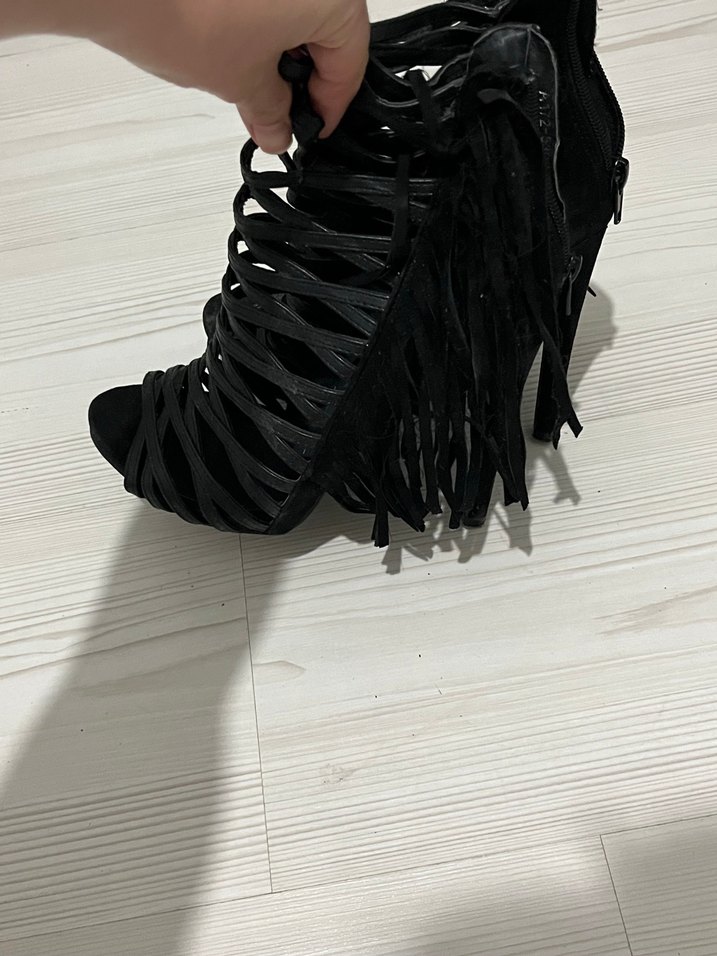 Siyah Yılan Desenli Bağcıklı Stiletto Topuklu Ayakkabı - Görsel 4