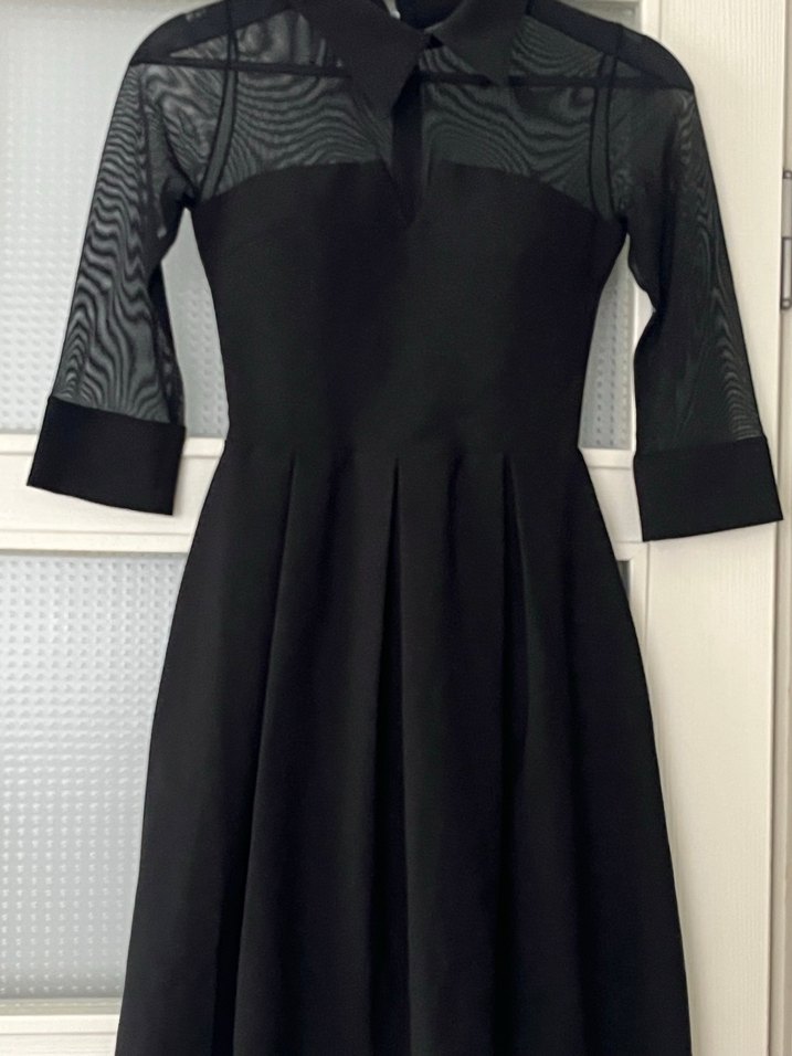 Siyah Pilili Uzun V Yaka Gotik Abiye - Görsel 5