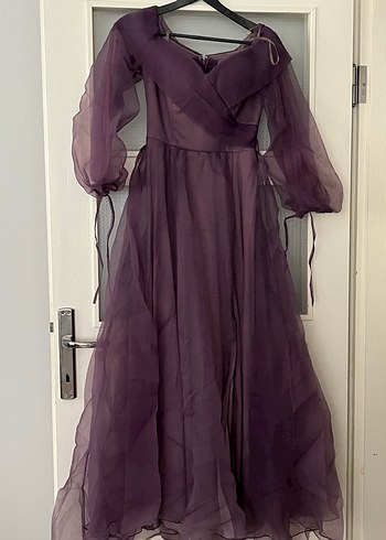 Uzun Mor Drapeli Kadın Abiye Elbise - Görsel 2