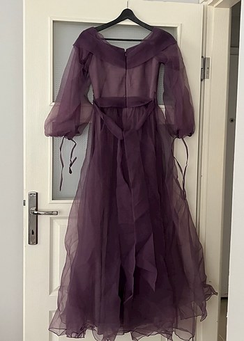 Uzun Mor Drapeli Kadın Abiye Elbise - Görsel 3