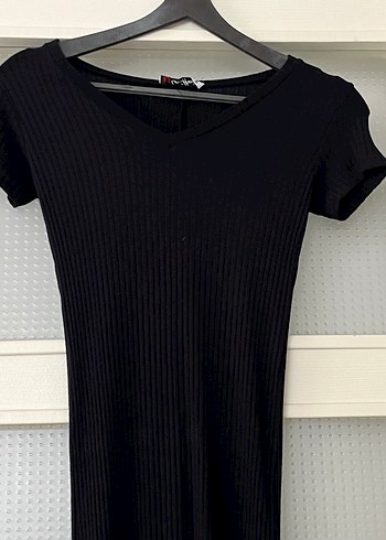 V Yaka Siyah Uzun Kollu Kadın Elbise - Görsel 2