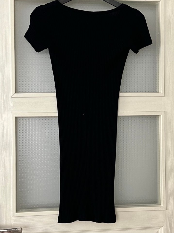 V Yaka Siyah Uzun Kollu Kadın Elbise - Görsel 3