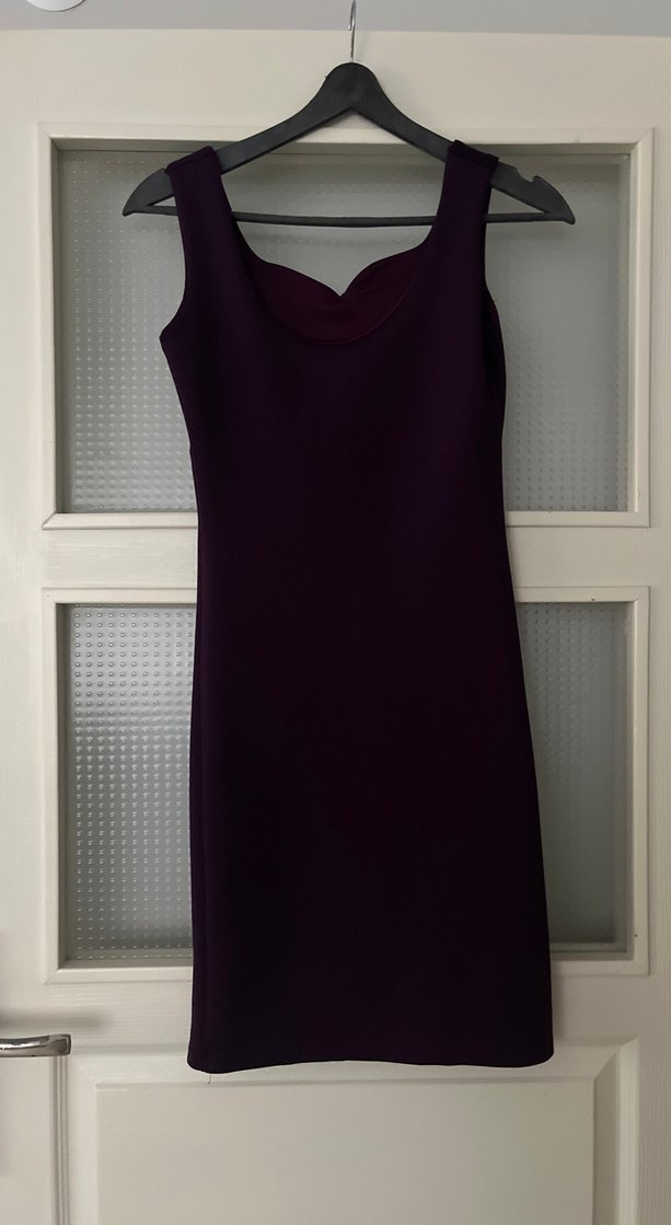 Mor V Yaka Kolsuz Midi Elbise - Görsel 3