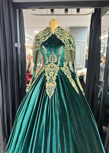 Uzun Turkuaz Nakışlı Kadın Kına Elbisesi - Görsel 9