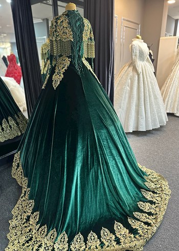 Uzun Turkuaz Nakışlı Kadın Kına Elbisesi - Görsel 8