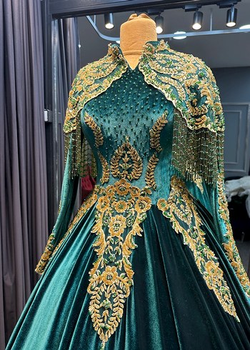 Uzun Turkuaz Nakışlı Kadın Kına Elbisesi - Görsel 2