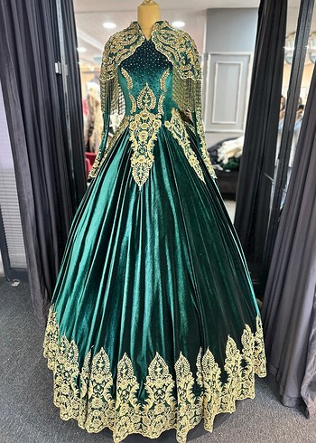 Uzun Turkuaz Nakışlı Kadın Kına Elbisesi - Görsel 5