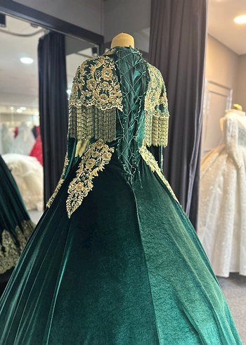 Uzun Turkuaz Nakışlı Kadın Kına Elbisesi - Görsel 6