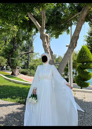 Uzun Beyaz Bohem A Kesim Tesettür nikah elbisesi