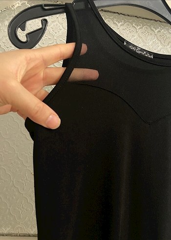 Siyah Uzun Drapeli Strappy Elbise - Görsel 3