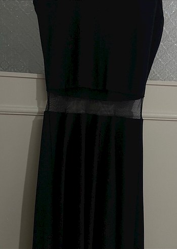 Siyah Uzun Drapeli Strappy Elbise - Görsel 2