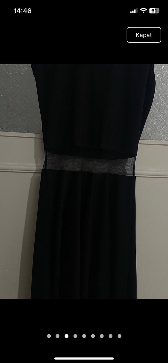 Siyah Uzun Drapeli Strappy Elbise - Görsel 2