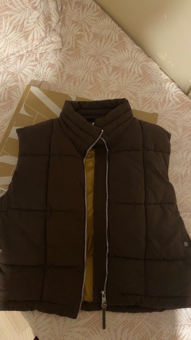 Kahverengi Fermuarlı Kadın Şişme Yelek - Görsel 2