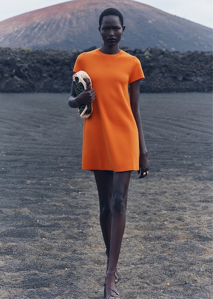 Zara Turuncu Elbise - Görsel 4