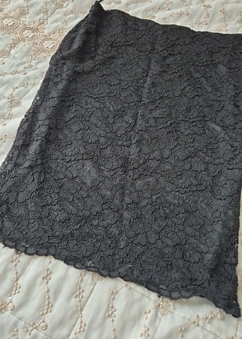 Dantel Detaylı Siyah Midi  Etek - Görsel 4