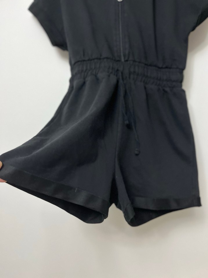 Siyah beli büzgülü  Kadın Midi Tulum - Görsel 2