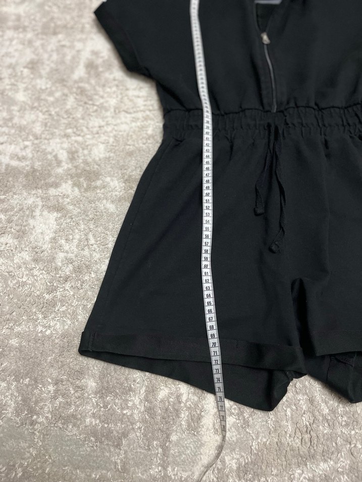 Siyah beli büzgülü  Kadın Midi Tulum - Görsel 3