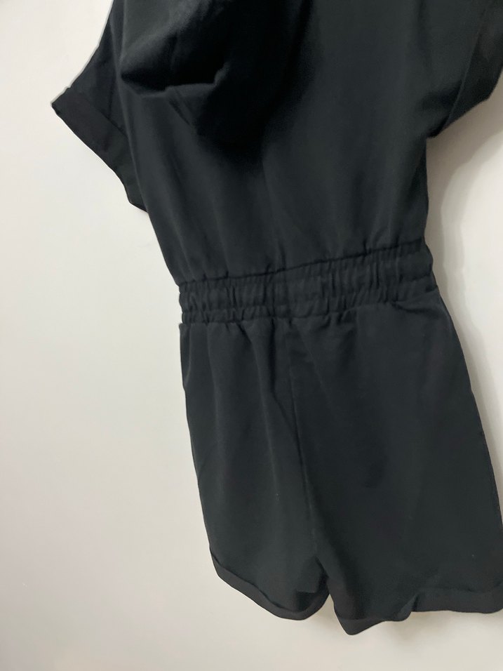 Siyah beli büzgülü  Kadın Midi Tulum - Görsel 5