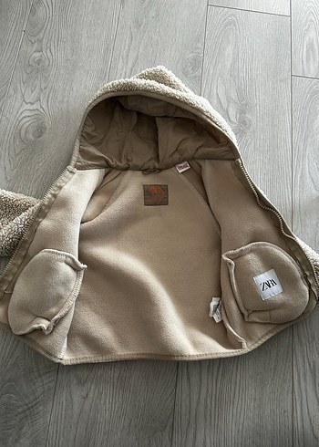 Kapüşonlu Erkek Çocuk Bej Kürklü Mont - Görsel 5