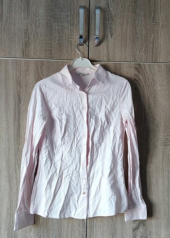 Pembe Keten Uzun Kollu Kadın Gömlek - Görsel 2