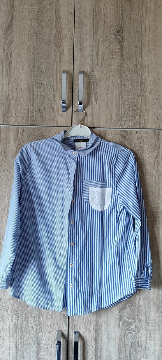 Mavi Pamuklu Düğmeli Uzun Kollu Kadın Gömlek - Görsel 2