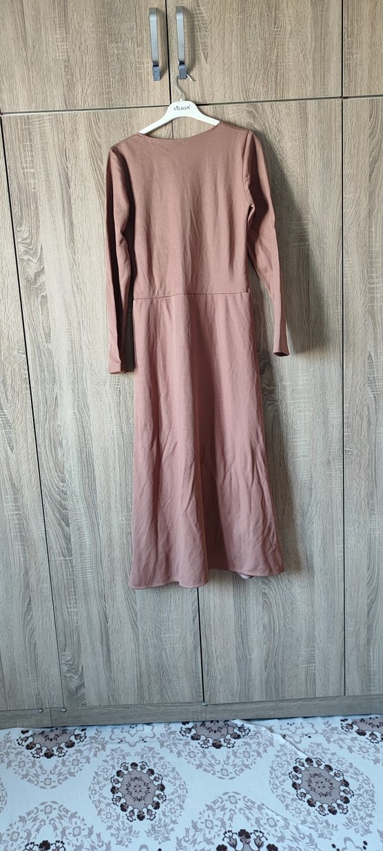 Bej Uzun Kollu Salaş Kadın Elbise - Görsel 3