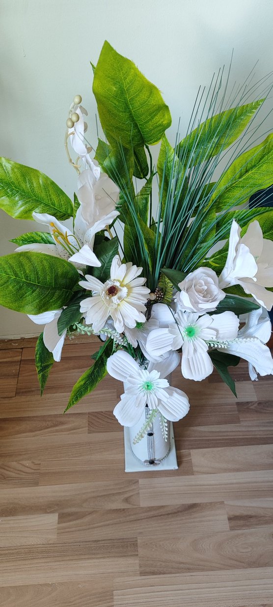 Beyaz Dekoratif Çiçek Aranjmanı - Görsel 4