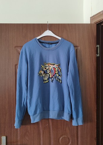Mavi Baskılı Uzun Kollu unisex Sweatshirt - Görsel 2