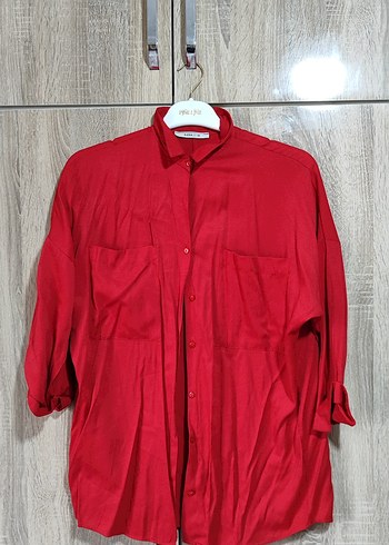 Kırmızı Mini Keten Kadın Gömlek - Görsel 2